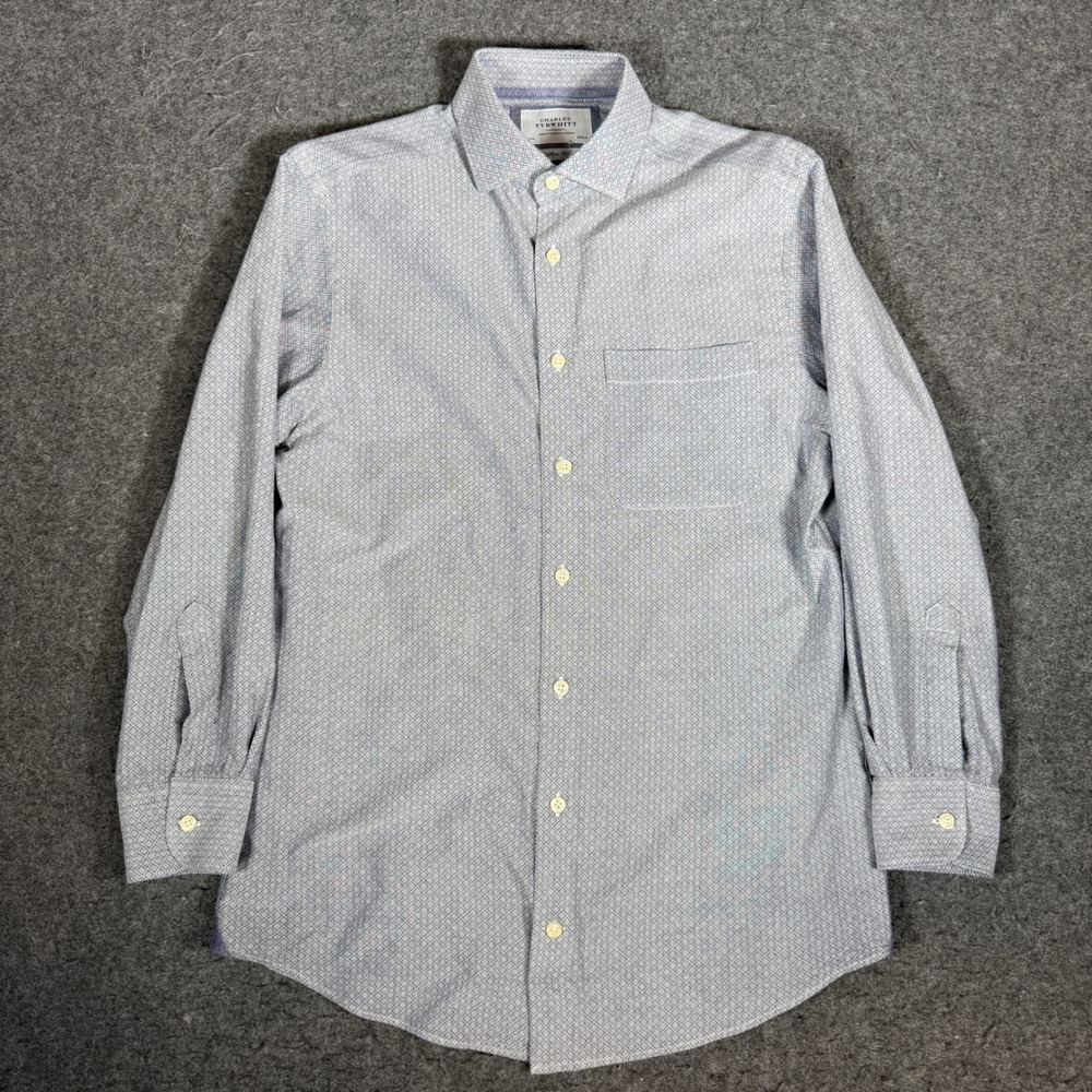 Charles Tyrwhitt Mens Slim Geometric Pattern Dress Shirt L-Blue Size S/M 15 34